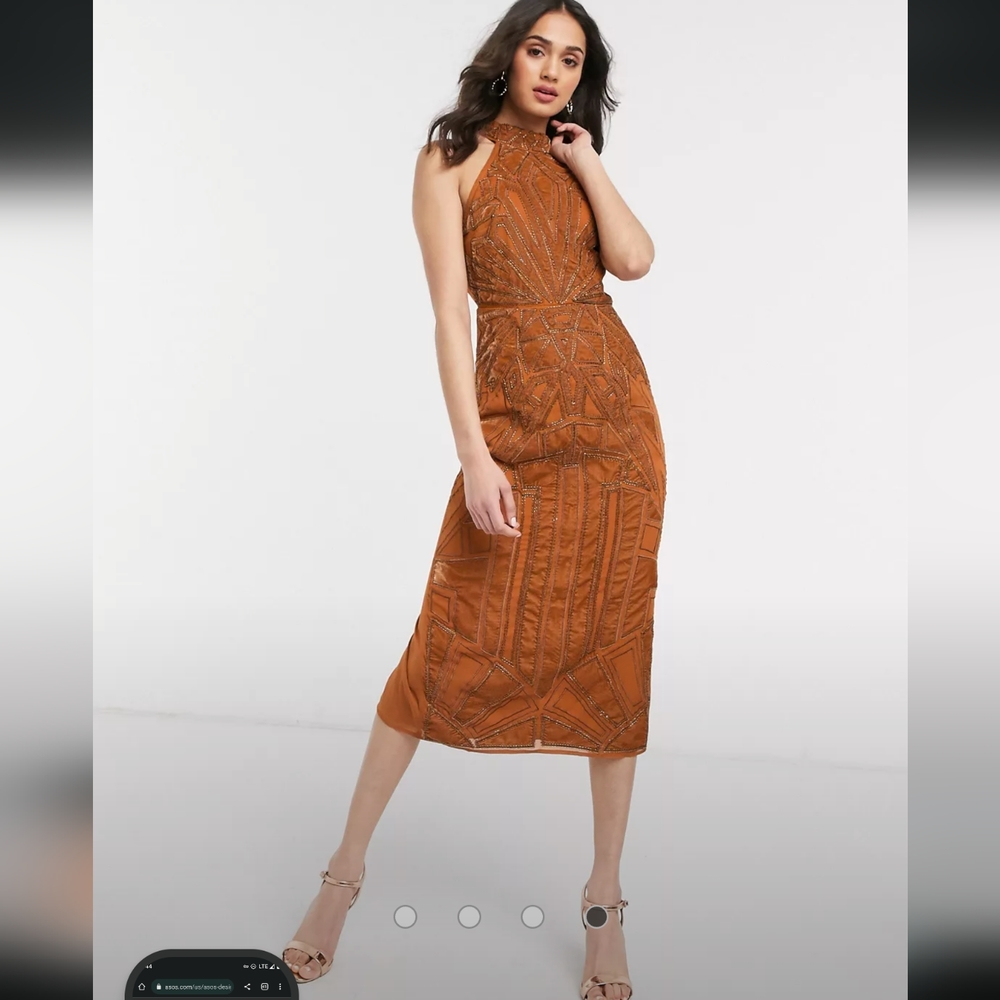 ASOS Rust Beaded Dress Size 4